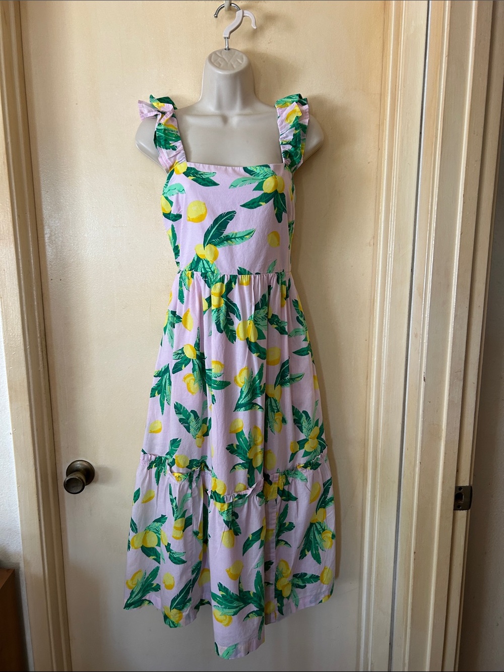 J. Crew Factory Pink Lemon-Print Midi Dress size 4